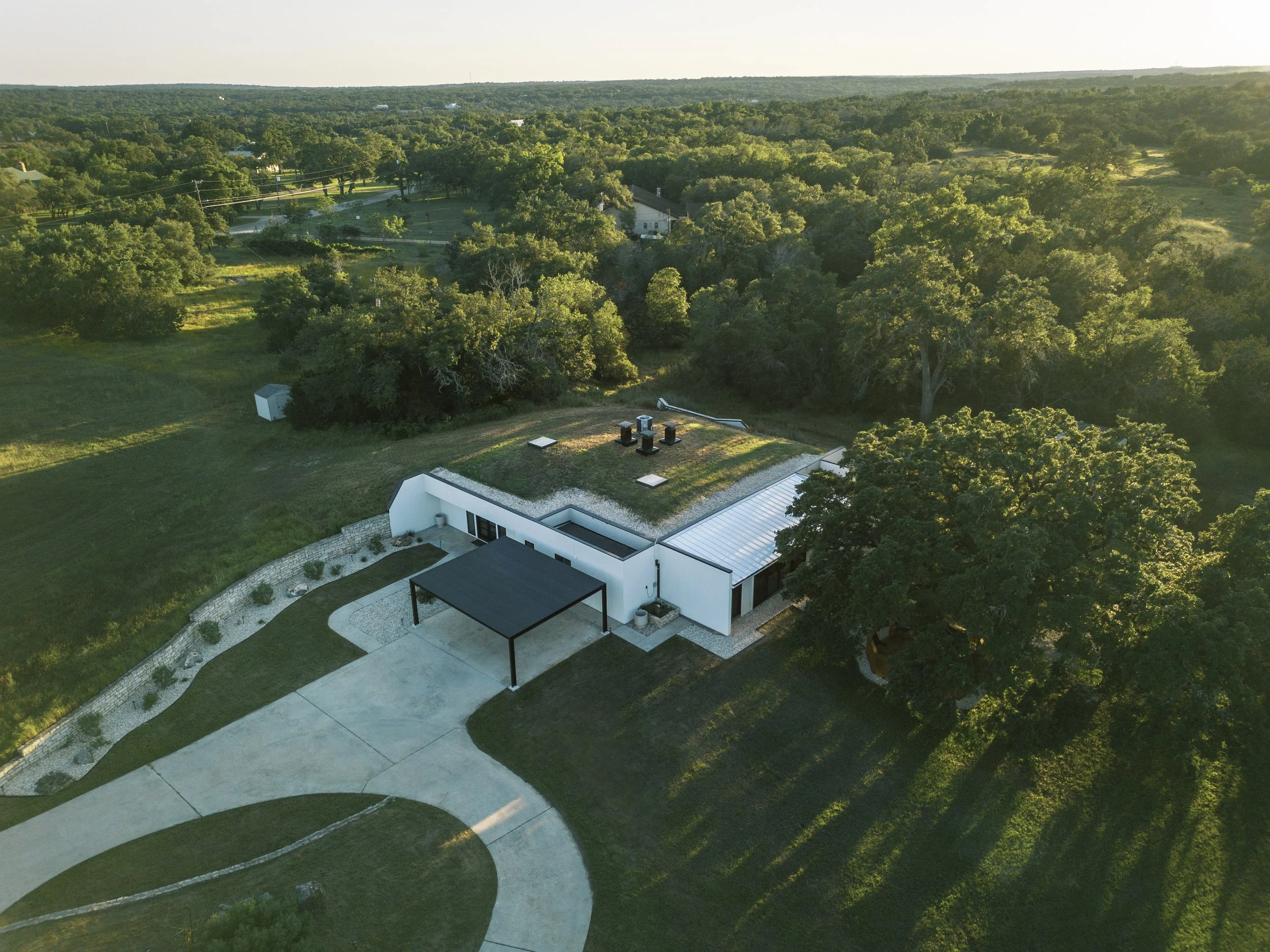 Contemporary estate exterior at golden hour — aerial drone photography by Texas Homes Media, Temple TX